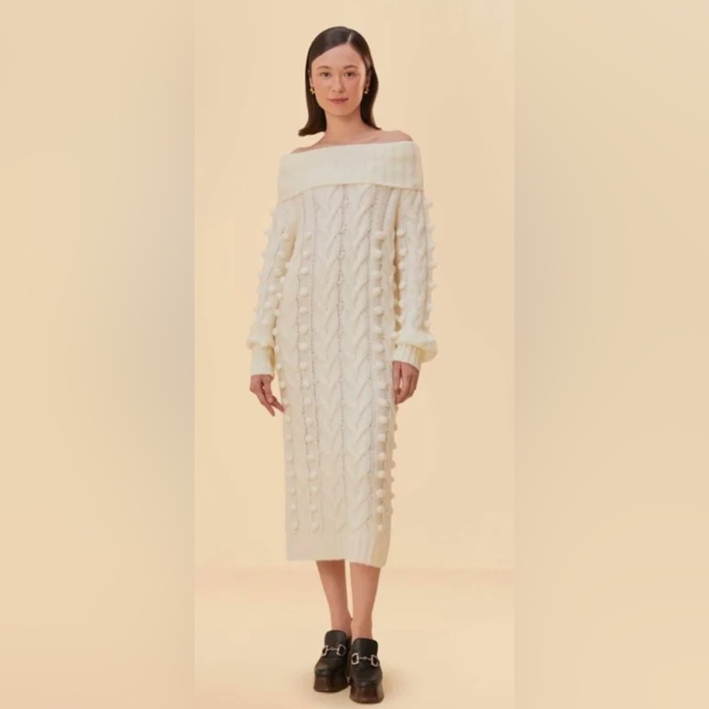 Farm Rio Braided Midi Sweater off shoulder chunky knit Dress Sz M NWT fall luxe - Picture 3 of 13